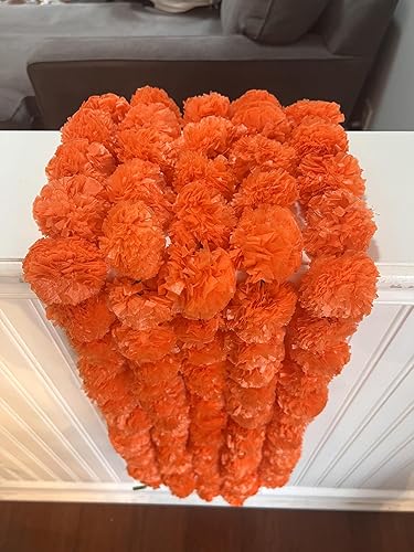 Miniatura 8 de Juego de 5 cuerdas cada guirnalda de caléndula de 5 pies de largo perfecta para toranes indios, decoraciones de boda, decoración de Diwali, Pooja,