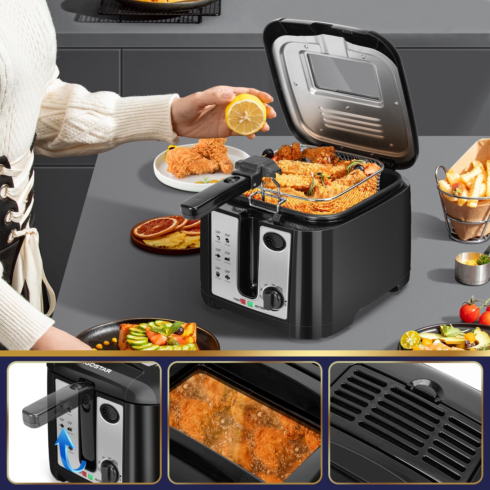 Friteuse Aigostar Olivia 2,5L 1650W - Compacte, Fenêtre Visuelle, Sans BPA