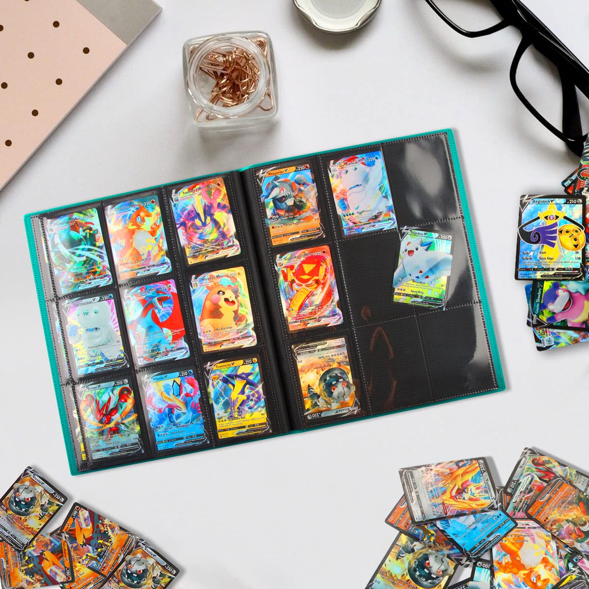 Álbum Para Cartas Coleccionables Con Capacidad Para 360 Tarjetas – Fundas De 9 Bolsillos, Libre De ácidos, Tamaño 31x25x2 Cm, Organizador Para Juegos De Cartas Y Mini Fotos (azul)