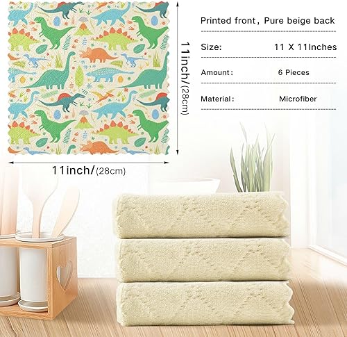 Miniatura 4 de linqin Colourful Dino 6 Pack Absorbent Microfiber Towels Kitchen Decorative Quality Car Cleaning Cloth Reusable for Restaurant Oven