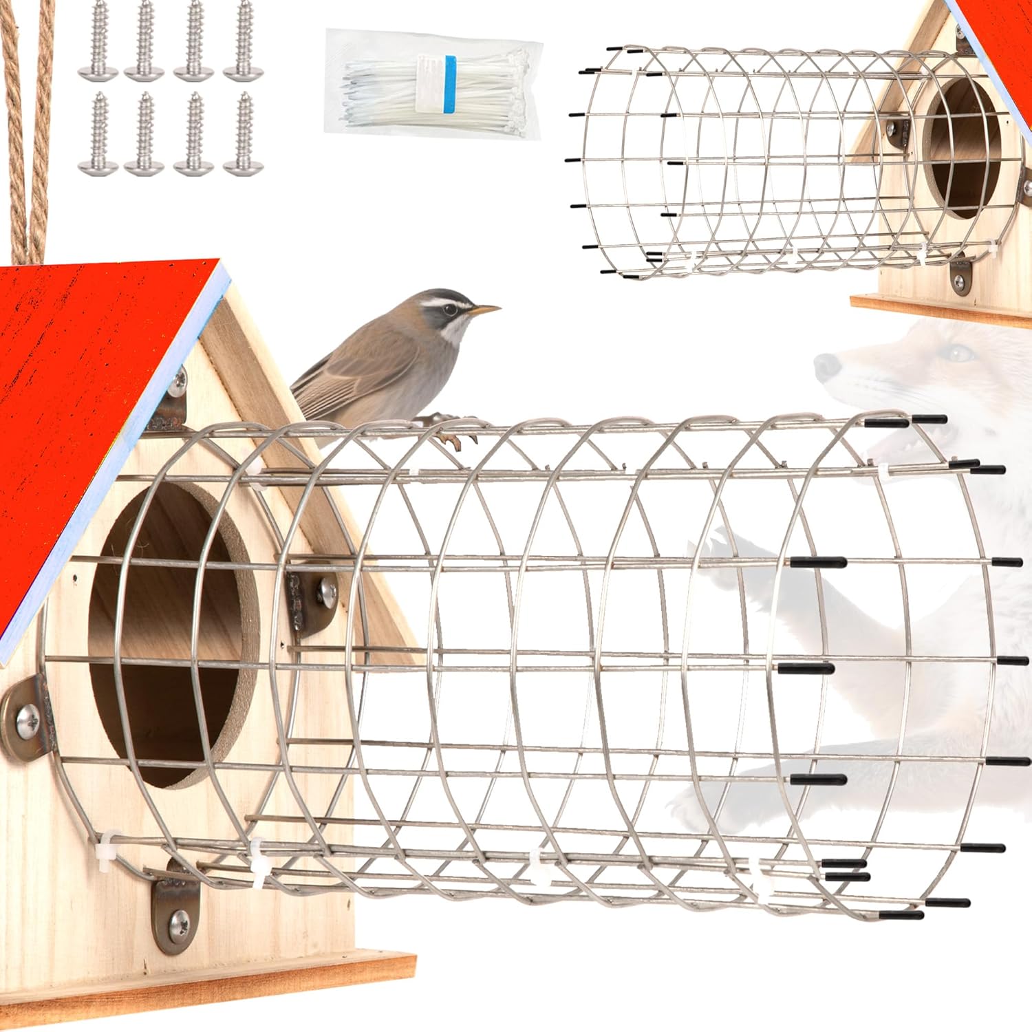 2 Pack Bluebird House Predator Guards for Bluebird Houses,Bird House Wire Entrance Guard, Round Design (9x4.6 Inches)