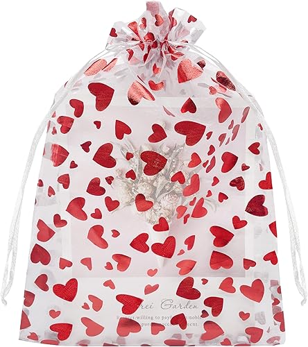 Miniatura 8 de Jexila Paquete de 50 bolsas de organza de Navidad de 8 x 12 pulgadas, diseño de copo de nieve, bolsa de regalo grande de Navidad con cordón