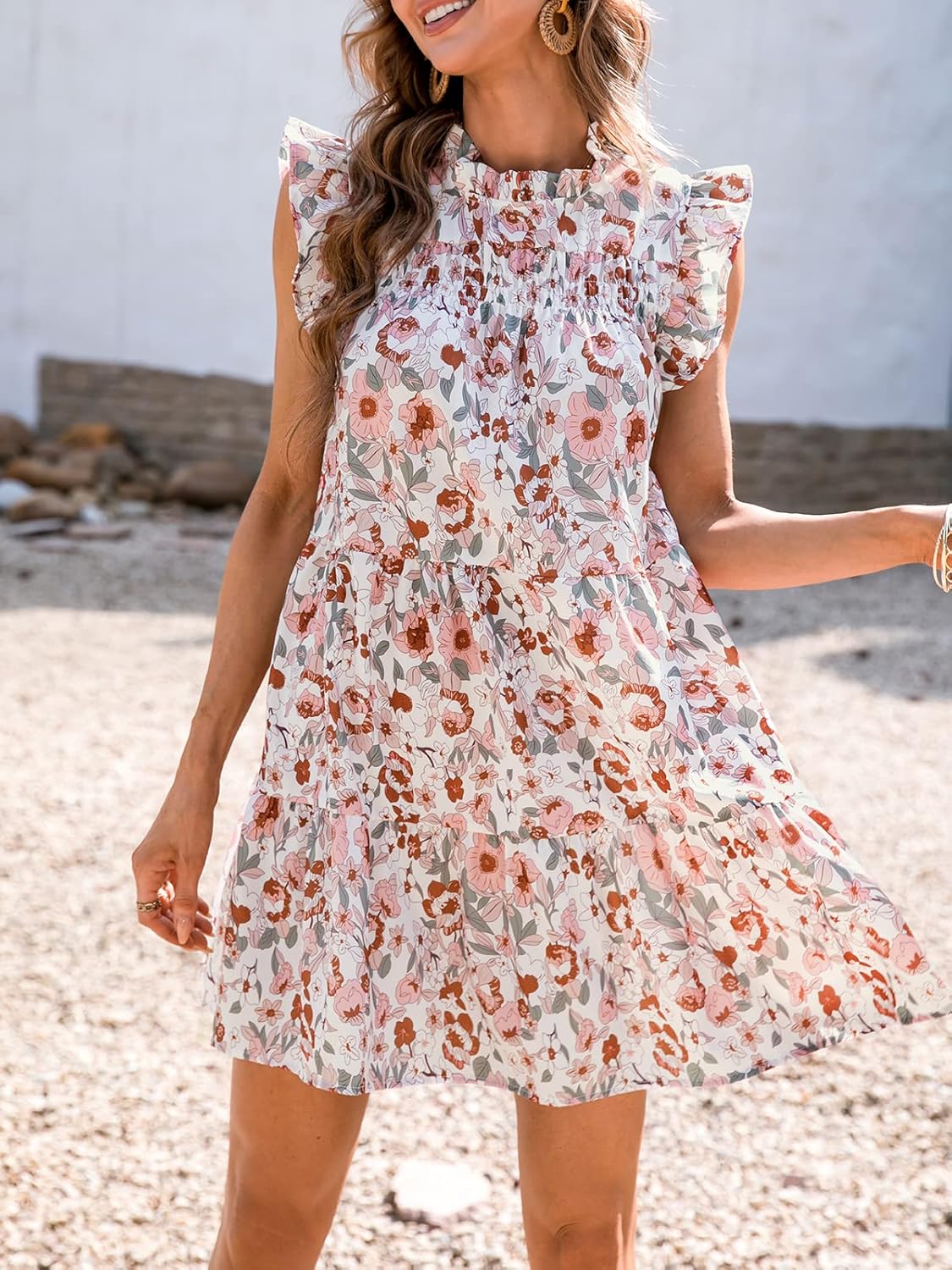 CUPSHE Women's Floral Print Mock Neck Babydoll Dress Sleeveless Dresses Casual Summer - Image 2