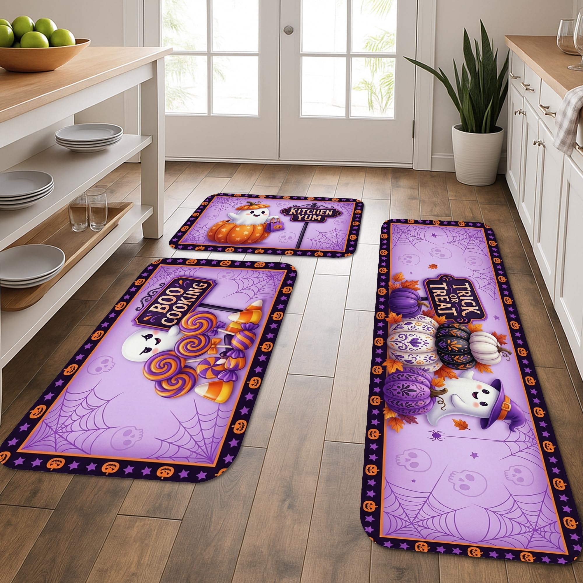 Tapete de cocina suave de calabazas juego de 3 piezas violeta