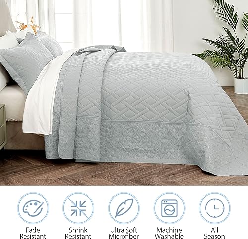 Vista 36 de Qucover Colcha beige tamaño California King, colcha ultrasónica de 3 piezas con patrón geométrico California King, colcha extragrande de 120 x 118