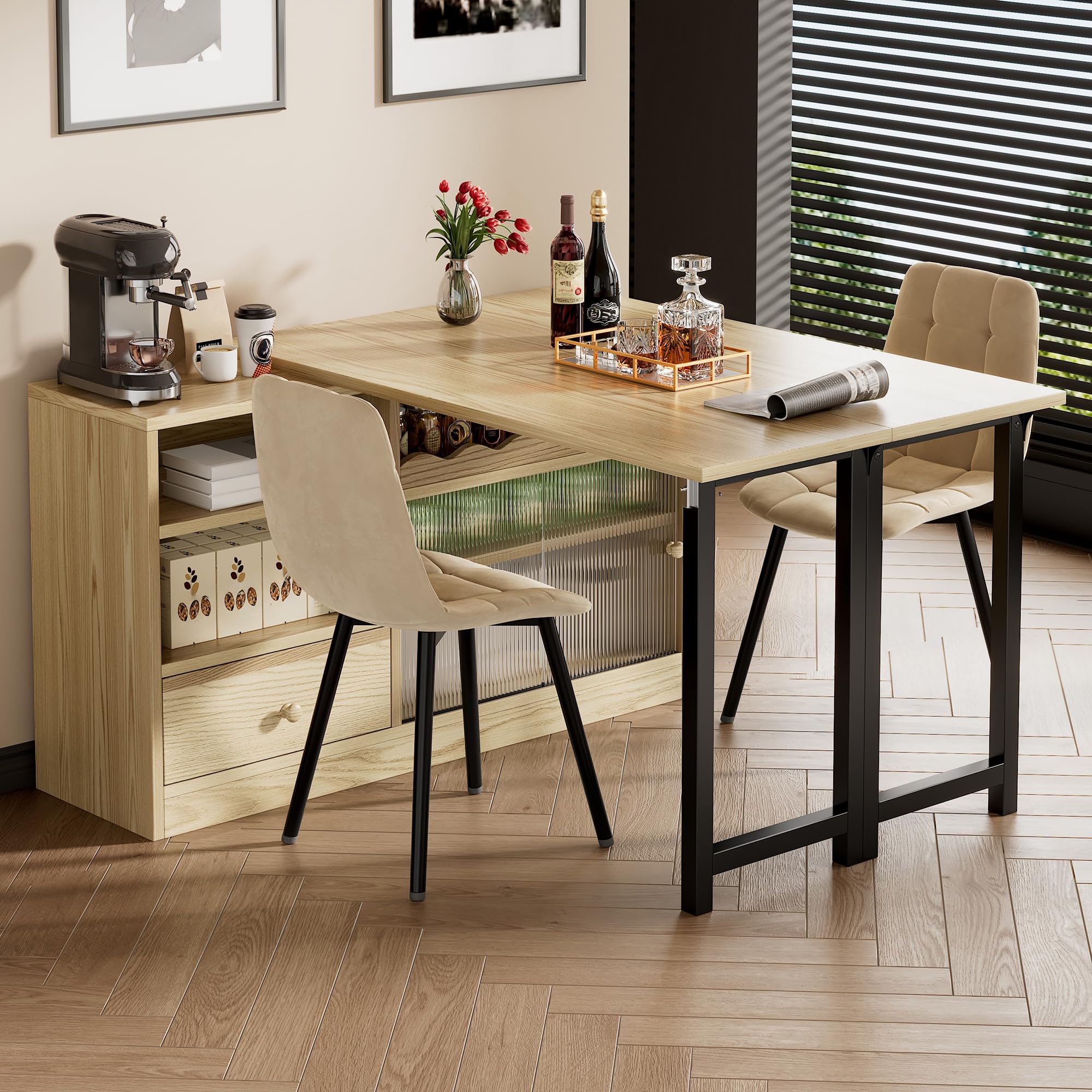 Table à manger pliante et extensible en bois naturel pour petite salle à manger
