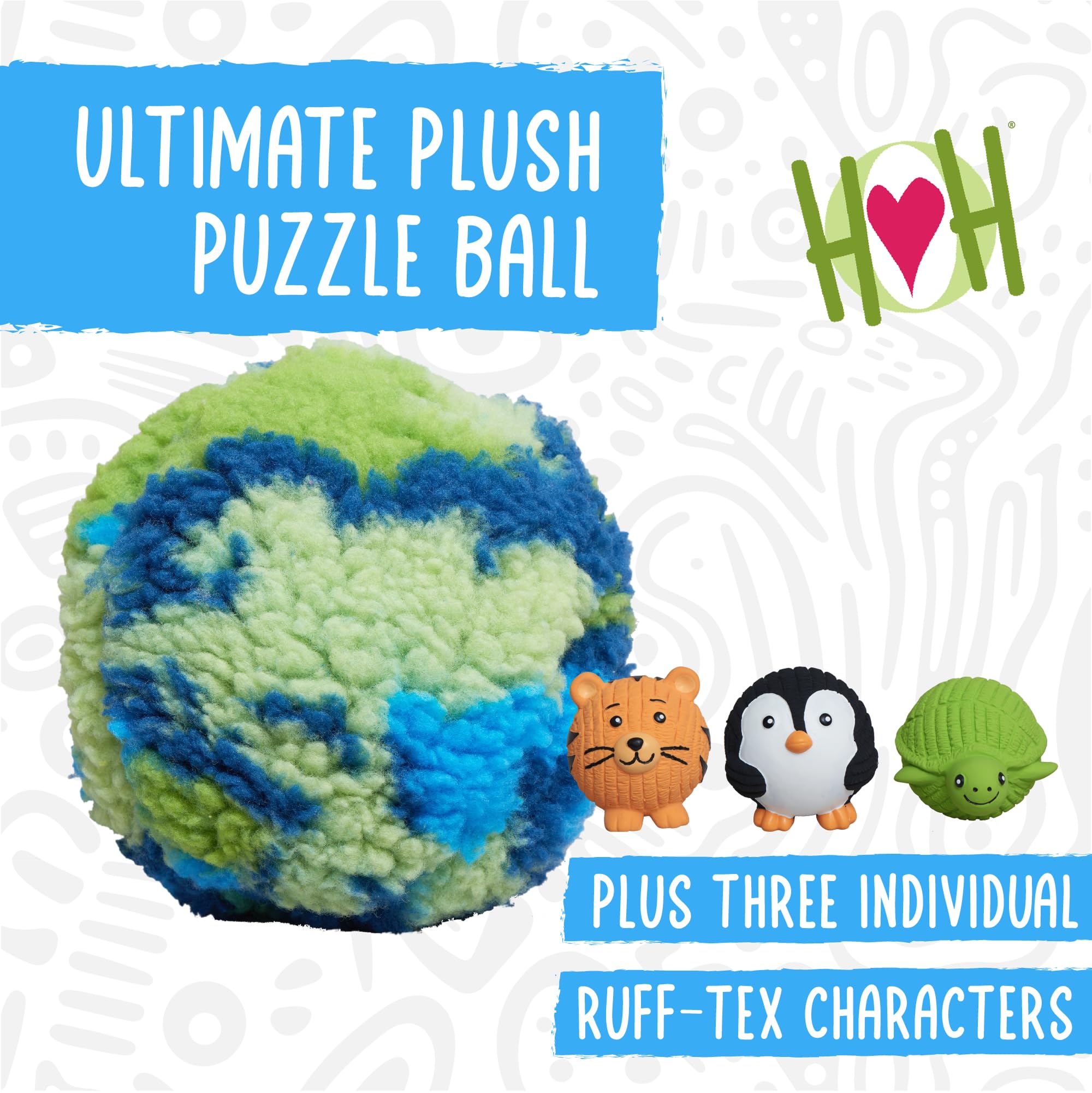 HuggleSnuffles SnuffleSphere Puzzle-Ball – interaktives Anreicherungsspielzeug für Hunde, Versteckspielzeug für Ruff-Tex-Bälle & Leckerlis, Welpenspiele, um sie zu beschäftigen, Futtersuche Plüsch für