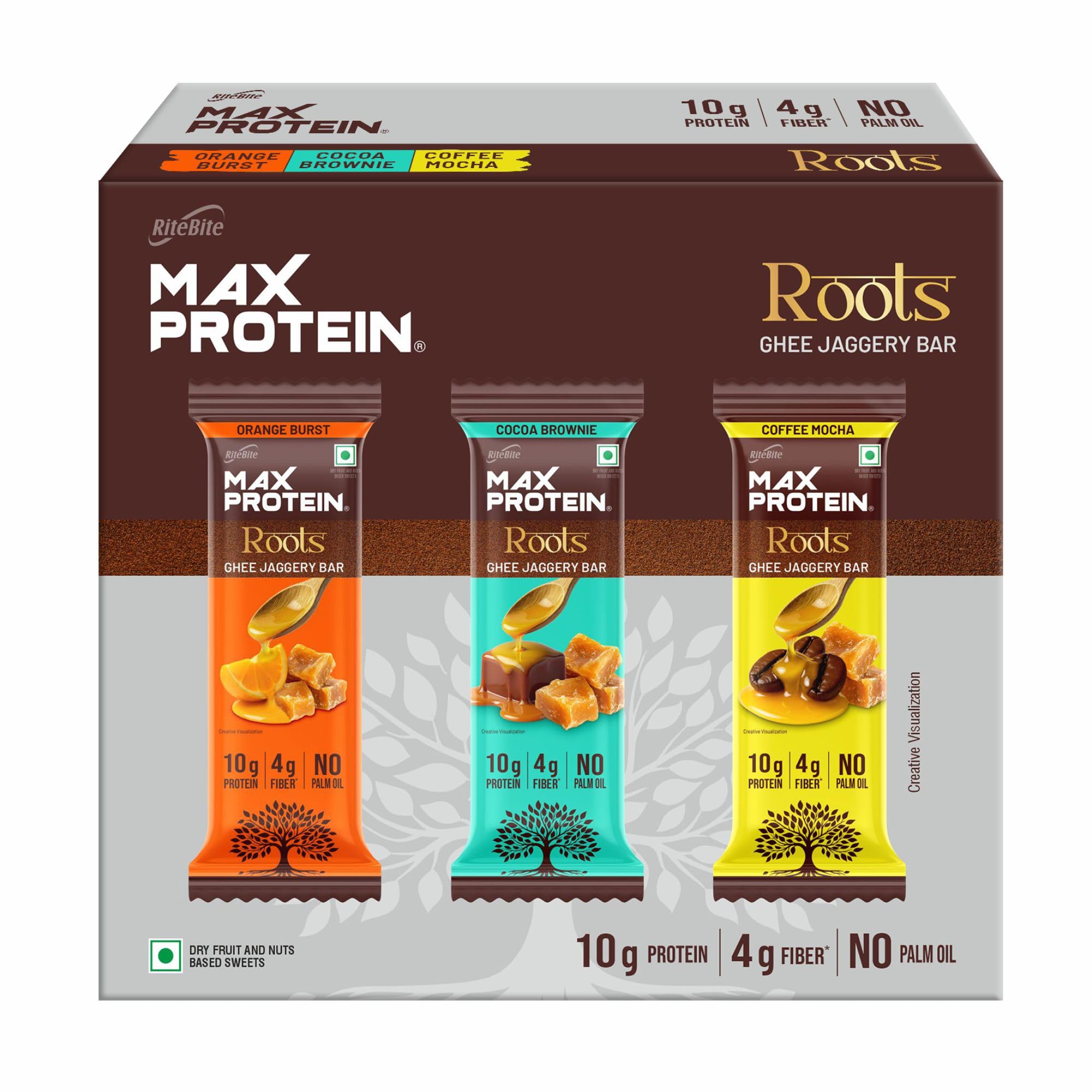 RiteBite Max Protein Roots Assorted 10g Protein Bars (Pack of 6) | Made with Ghee & Jaggery | 4g Fiber | No Palm Oil | (270g)-image-46