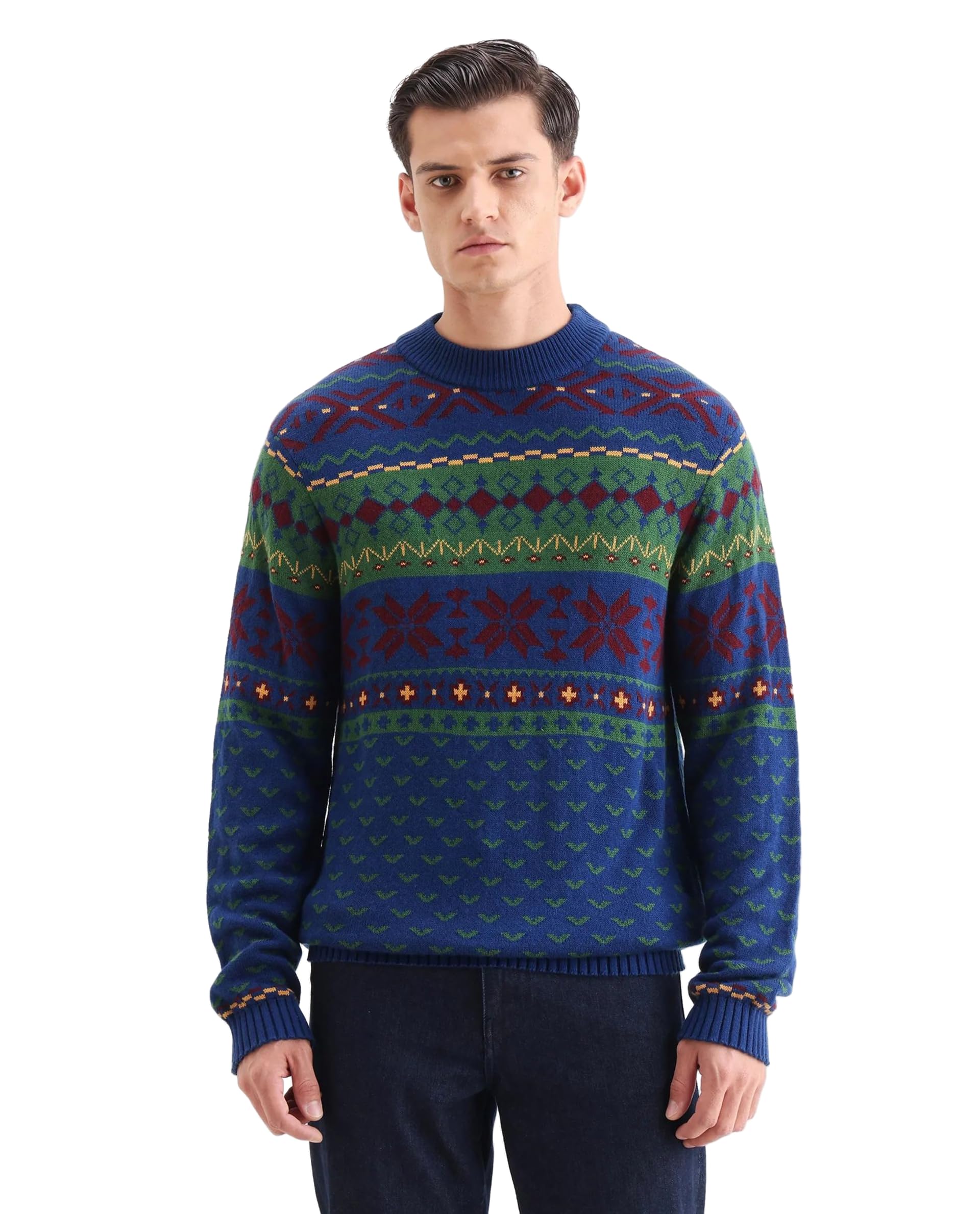 rare rabbit Men's CRI Regular Fit Geometric Acrylic Crew Neck Long Sleeve Sweater-picture-33
