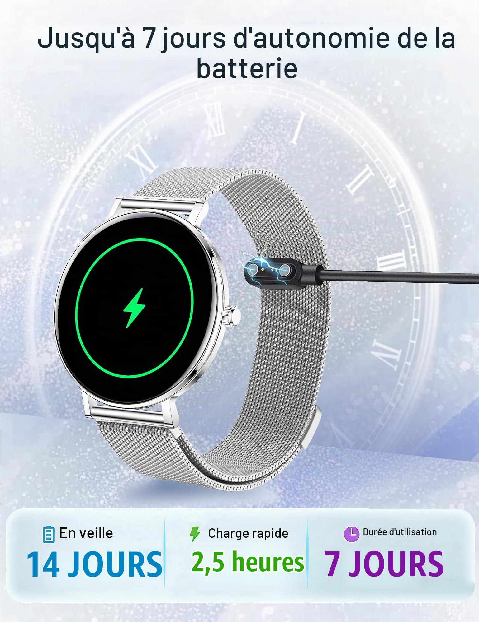 Montre Connectée Femme Homme Ultra-Fine 8 mm, 1.32" AMOLED Smartwatch avec Appel BLE5.3, Autonomie 7 Jours, Suivi Santé&Sommeil, Assistant Vocal, IP68 Étanche Fitness Podomètre pour Android iOS