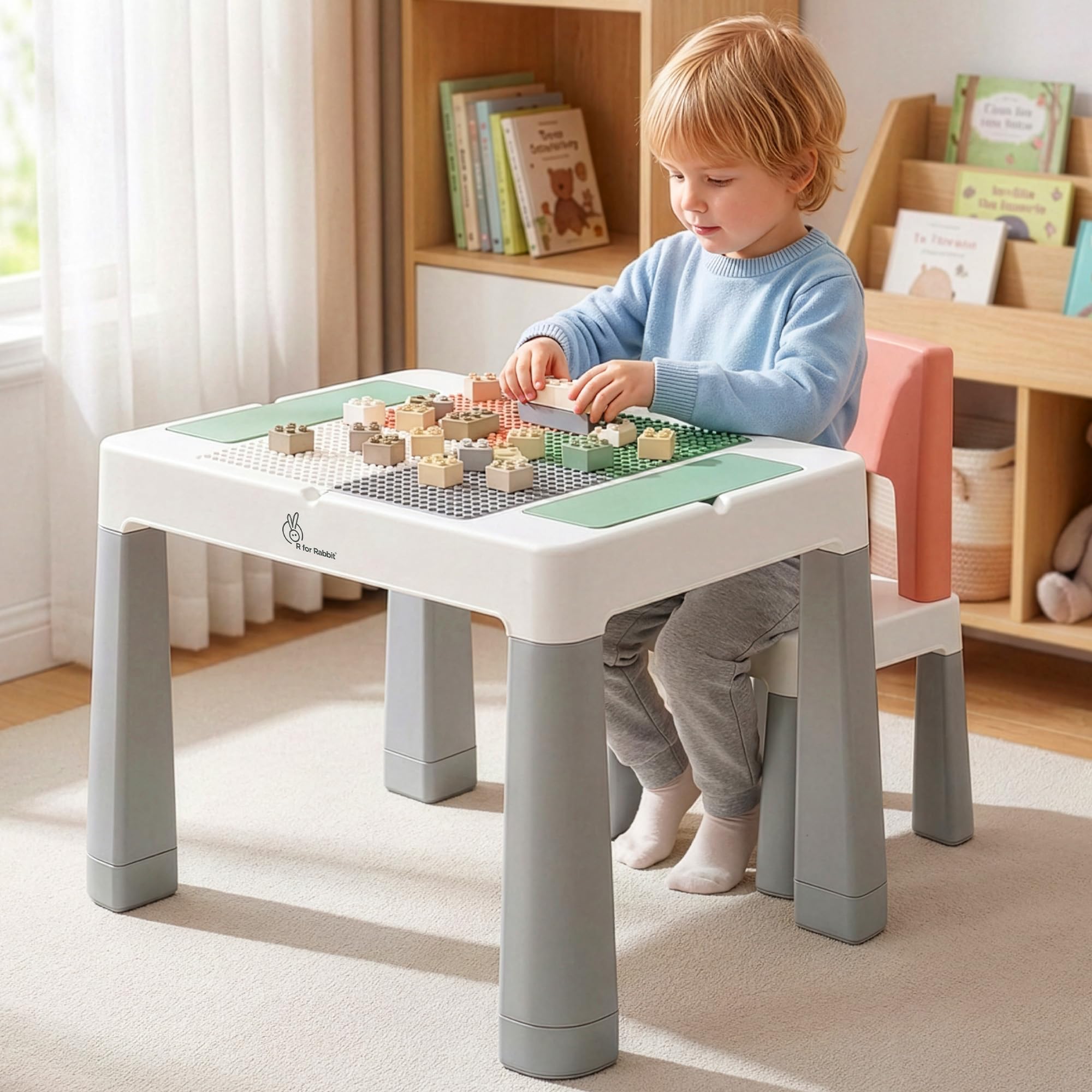 R for Rabbit Little Genius Learner Neo Kids Study Table & Chair Set with Storage, Height Adjustable | Activity Desk for Drawing, Learning, Meals & Play, Up to 40kg Weight for 3-7 Years (Grey Multi)-image-42