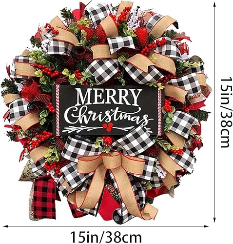 Miniatura 2 de Guirnalda de Navidad para puerta, arco a cuadros, guirnalda para puerta delantera, coronas luminosas, coronas de puerta, guirnaldas, decoraciones de