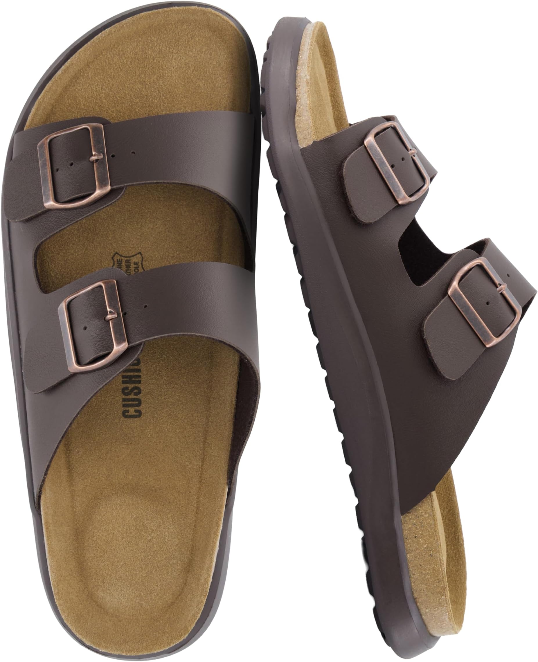 CUSHIONAIRE Mars Slide Sandals for Men, Comfortable Adjustable Double Buckle Mens Sandals with Arch Support Footbed and EVA Outsole