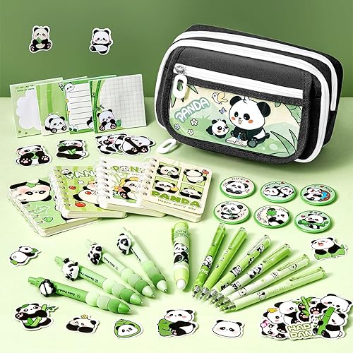 Miniatura 3 de Fimibuke Mochila infantil para niñas escolares, 28 piezas de panda para niños pequeños, suministros escolares con bolsa para libros, estuche,