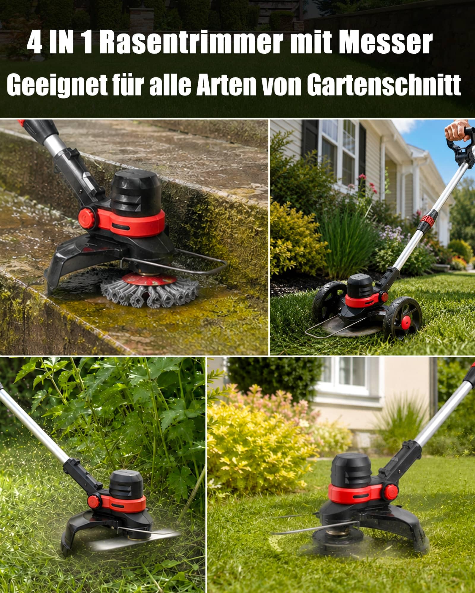 Rasentrimmer mit Akku für Makita Rasentrimmer mit Unkrautbürste BRUSHLESS | ∅30cm Freischneider Akku Rasentrimmer mit Messer, Rädern, 160CM Unkraut Entferner Gerät, Garten Grass Rasenkantenschneider