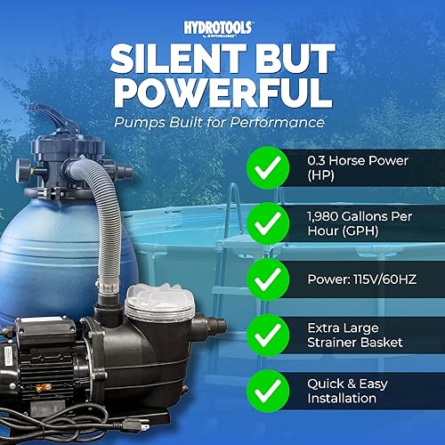 Miniatura 4 de Swimline Hydrotools Bomba de filtro de arena para piscina de 12 pulgadas para piscinas elevadas y enterradas Intex Bestway Sistema completo de 1/3