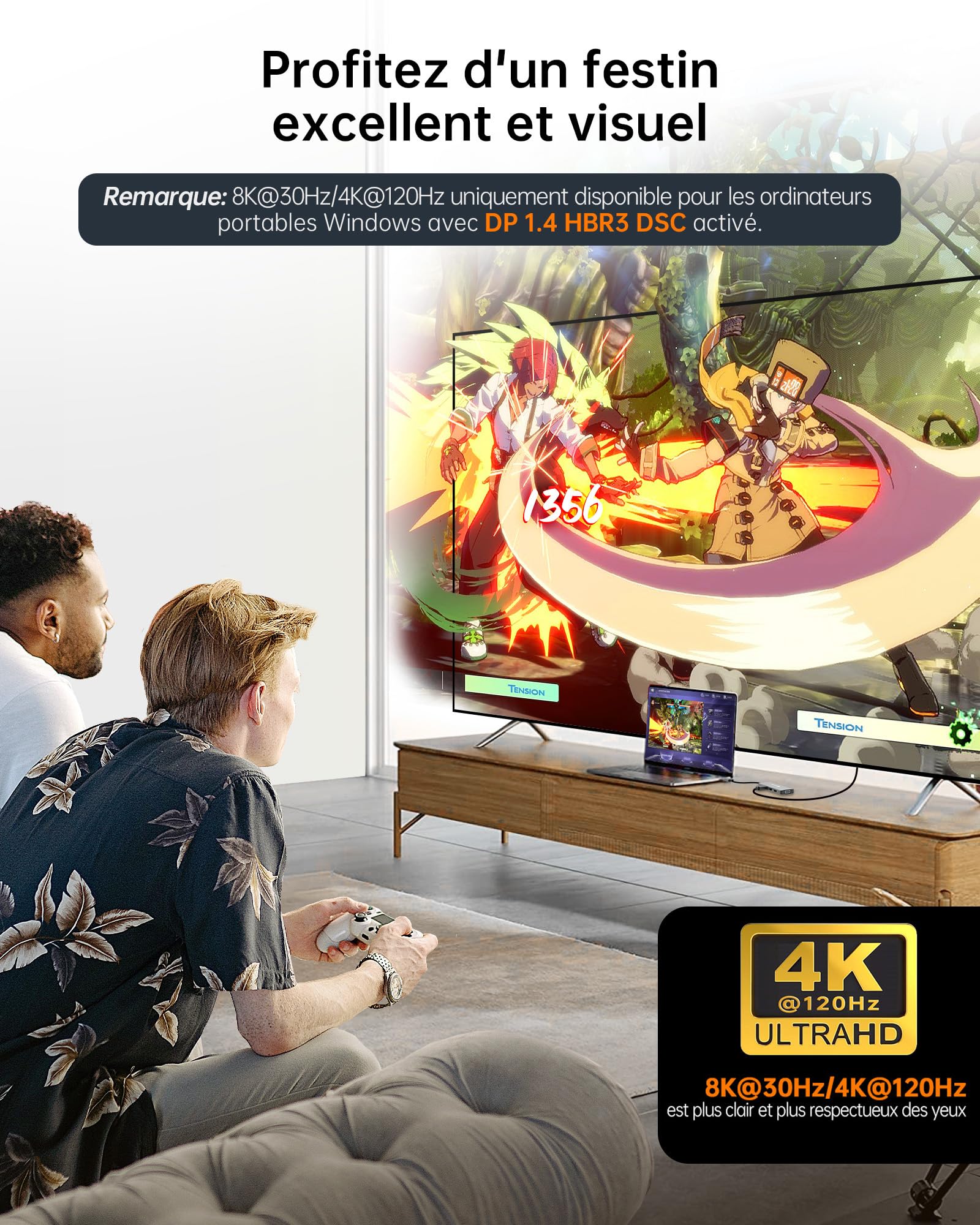 NOVOO Stacja dokująca USB C, 8 w 1 hub USB C do podwójnego HDMI, Displayport 4K@120 Hz, VGA, USB C 3.1, USB A 3.1, PD 100 W, poczwórne stacje dokujące wyświetlacz do MacBook HP Lenovo Dell