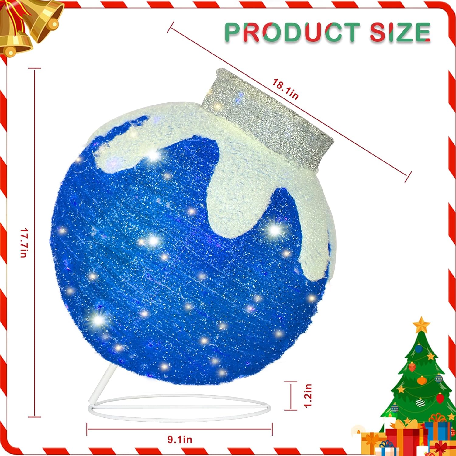 BRIGHTDECK Outdoor Christmas Ornaments, Lighted Pop-Up Outdoor Holiday Ball Decoration with 80 LED Lights, 8 Light Modes, Lighted Collapsible Holiday Decorations for Yard, Home (Blue)