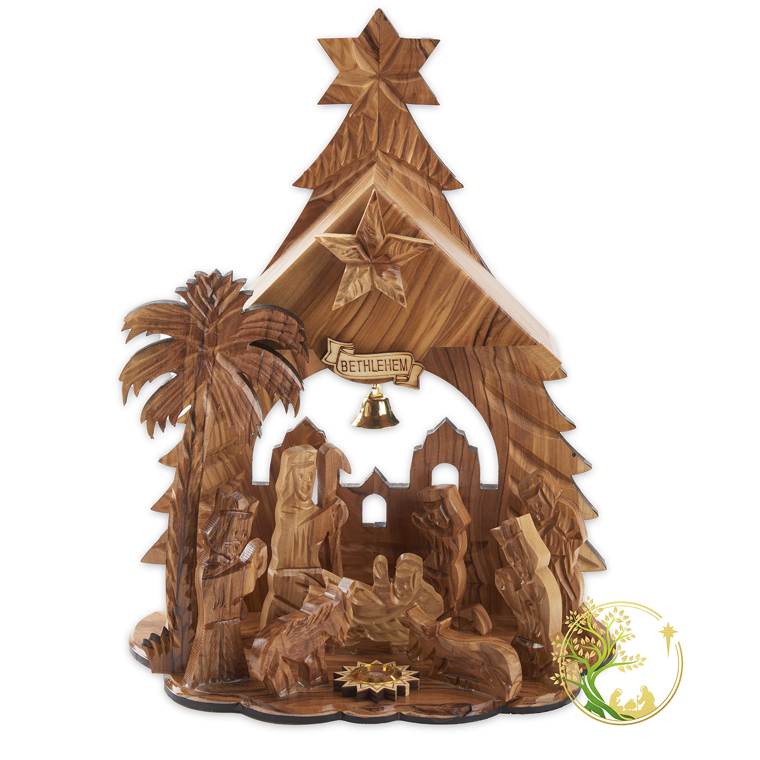 Christmas Music Box in a Nativity Scene with Incense from The Holy Land | Wooden Nativity Set Christ