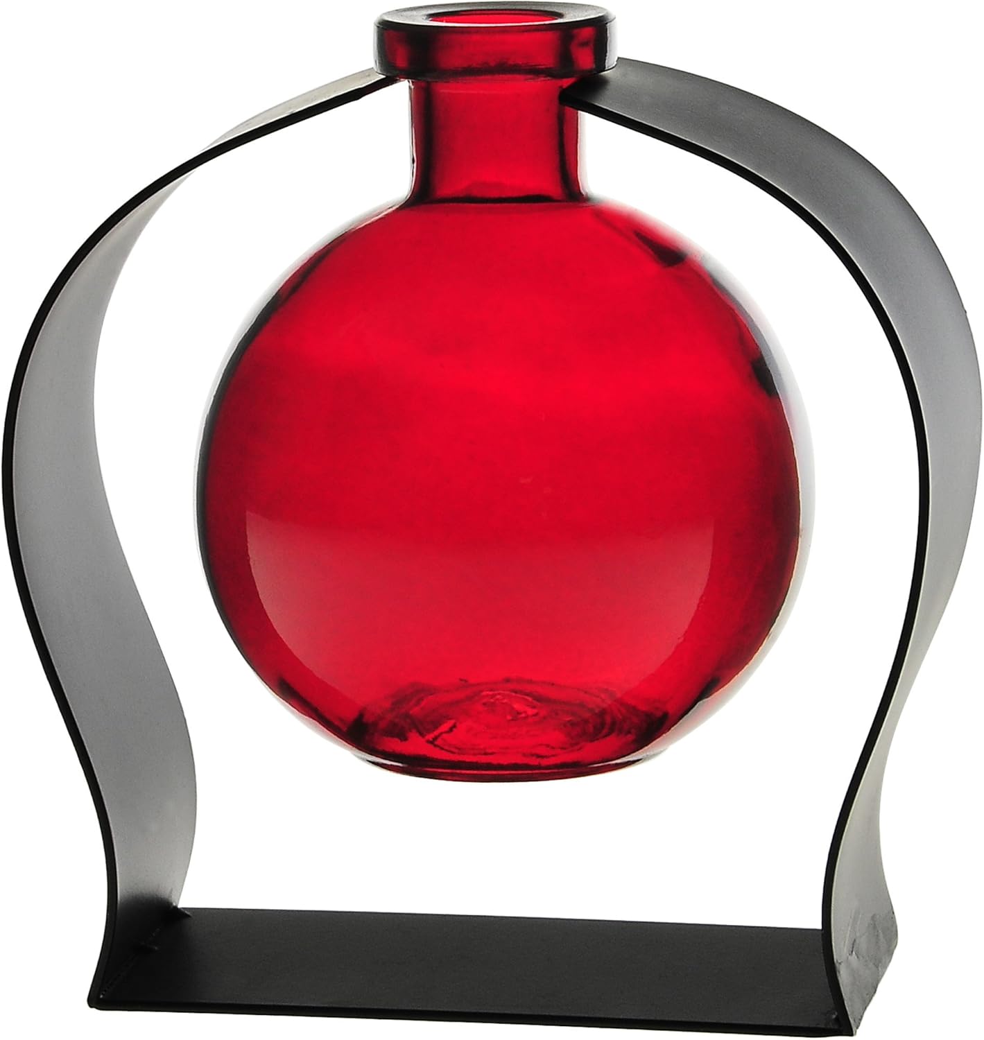 Couronne Company M244-200-06 Ball Recycled Glass Vase & Arched Metal Stand, 5 3/4", Red, 1 Piece