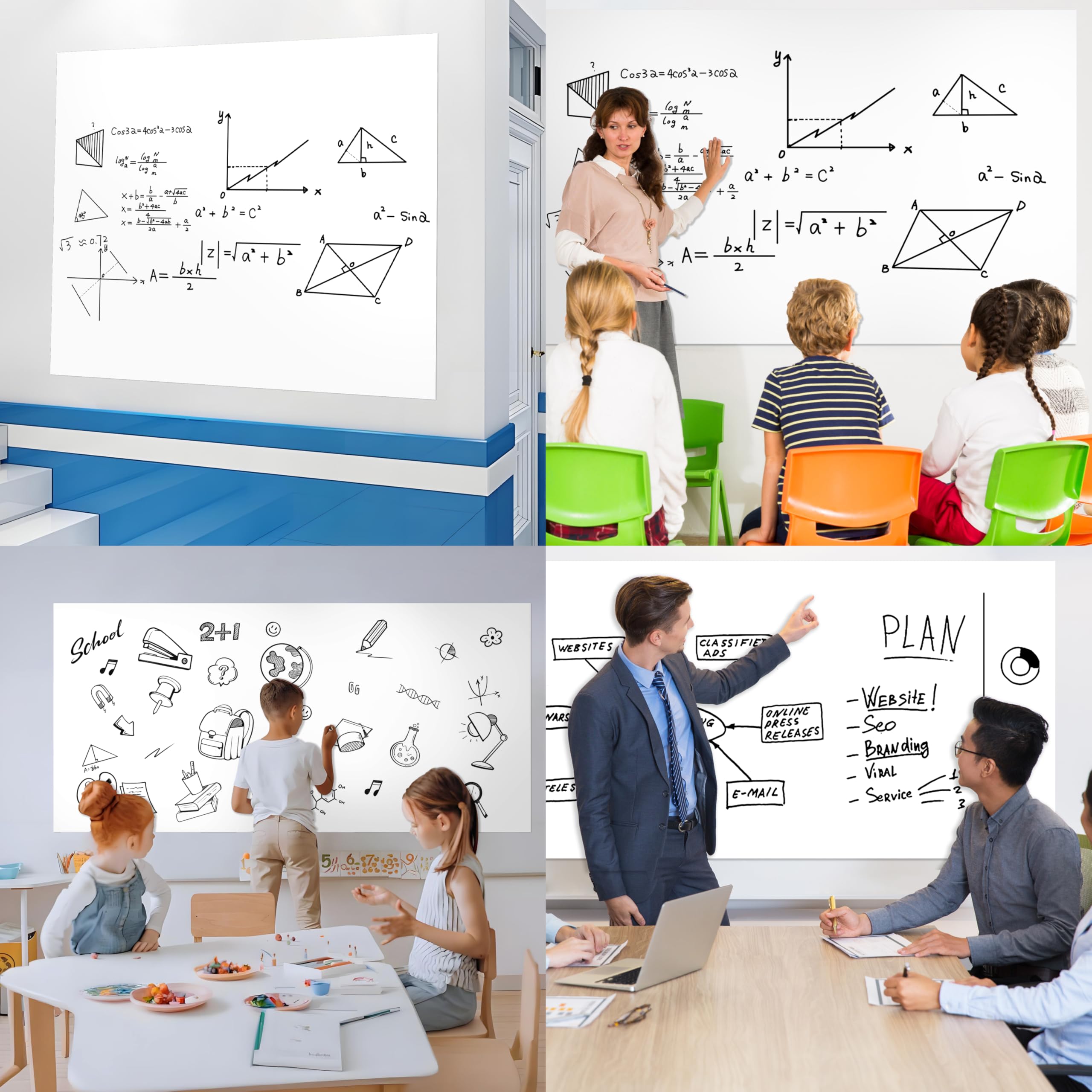 AMIGO Film de Borrado en Seco para Pizarras Blancas, Rollo Autoadhesivo para Pizarras Blancas, Vinilo de pared Reutilizable y Extraíble para Oficina, Aula, Hogar 44x400cm