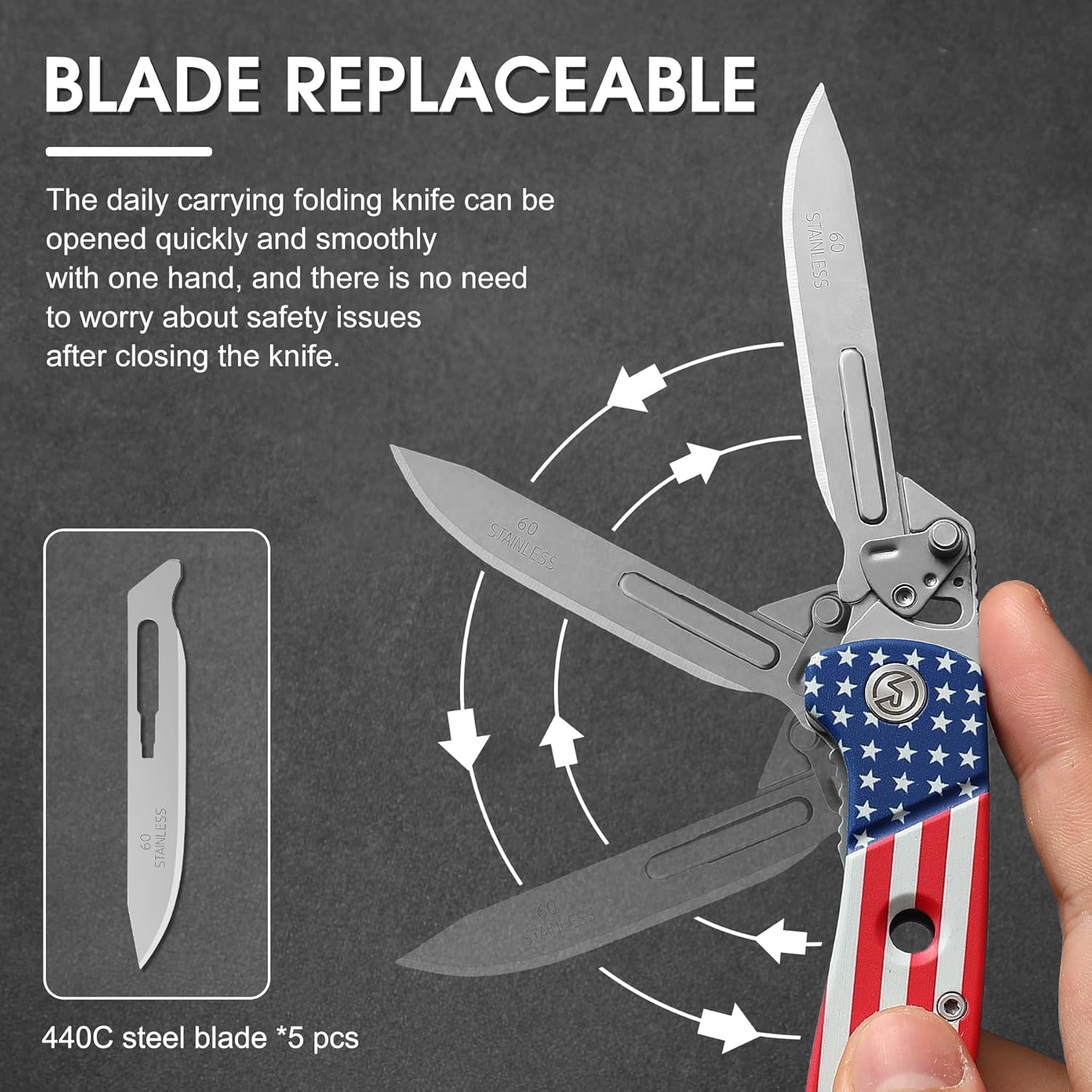 Folding Scalpel Knife,Folding Pocket Utility Knife with 6pcs #60 Replaceable Blades，Sharp Skinning Knives for Hunting, Fishing, Deer & Survival