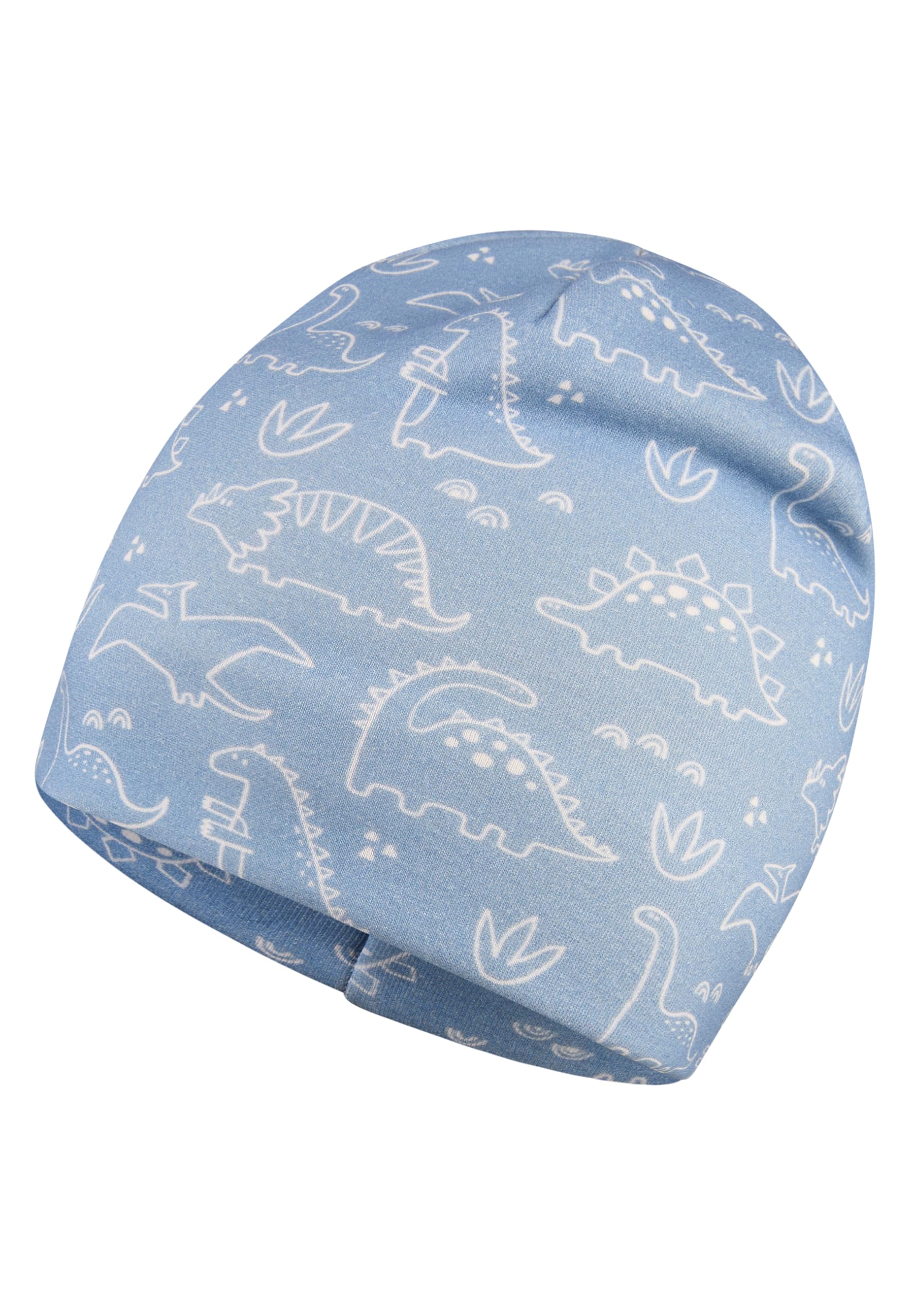 Sterntaler Beanie Saurier – Jungen Mütze aus Sweat mit Flauschiger Rückseite, Bedruckt mit Dino-Motiven, elastisch und bequem, samtblau, Größe 51
