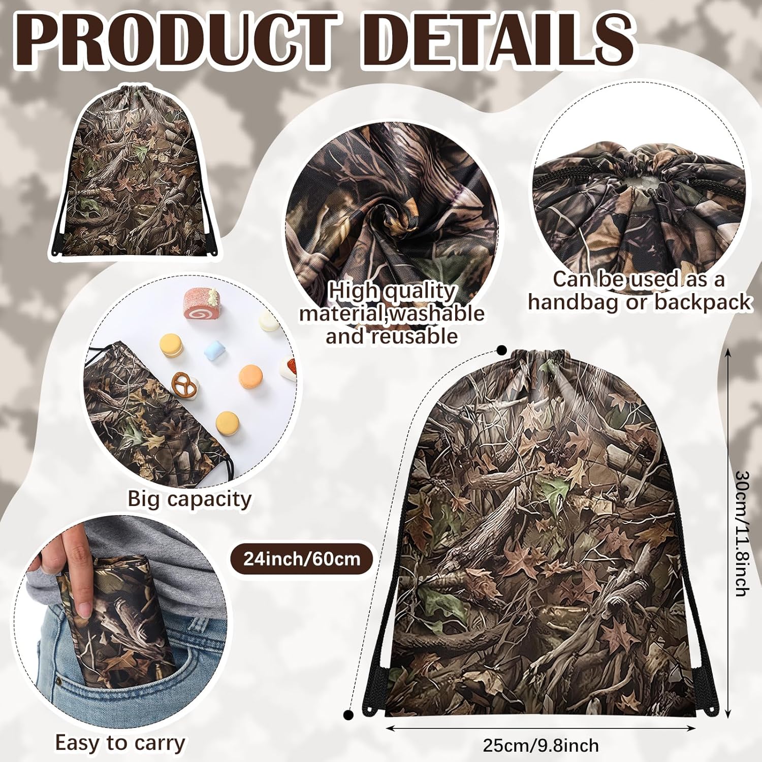 Kacctyen 30 Pcs Forest Camouflage Drawstring Backpack Bulk for Men Women Realistic Camouflage Hunting Camo Gift Bags for Gym Traveling Hunter Themed Party - Image 2