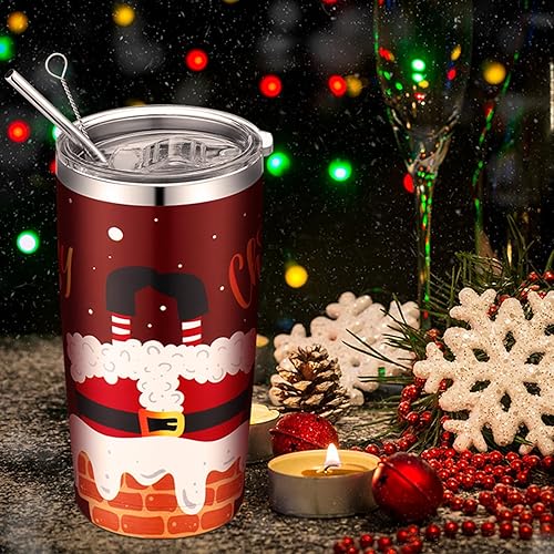 Miniatura 6 de Lemosae 12 vasos de Navidad de 20 onzas, vaso de viaje de Navidad, vaso aislado de acero inoxidable, taza de café con tapa y popote para Navidad,