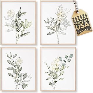 Botanical Watercolor Art Prints (Set of 4) - 8x10 (Unframed) | Boho Leav...