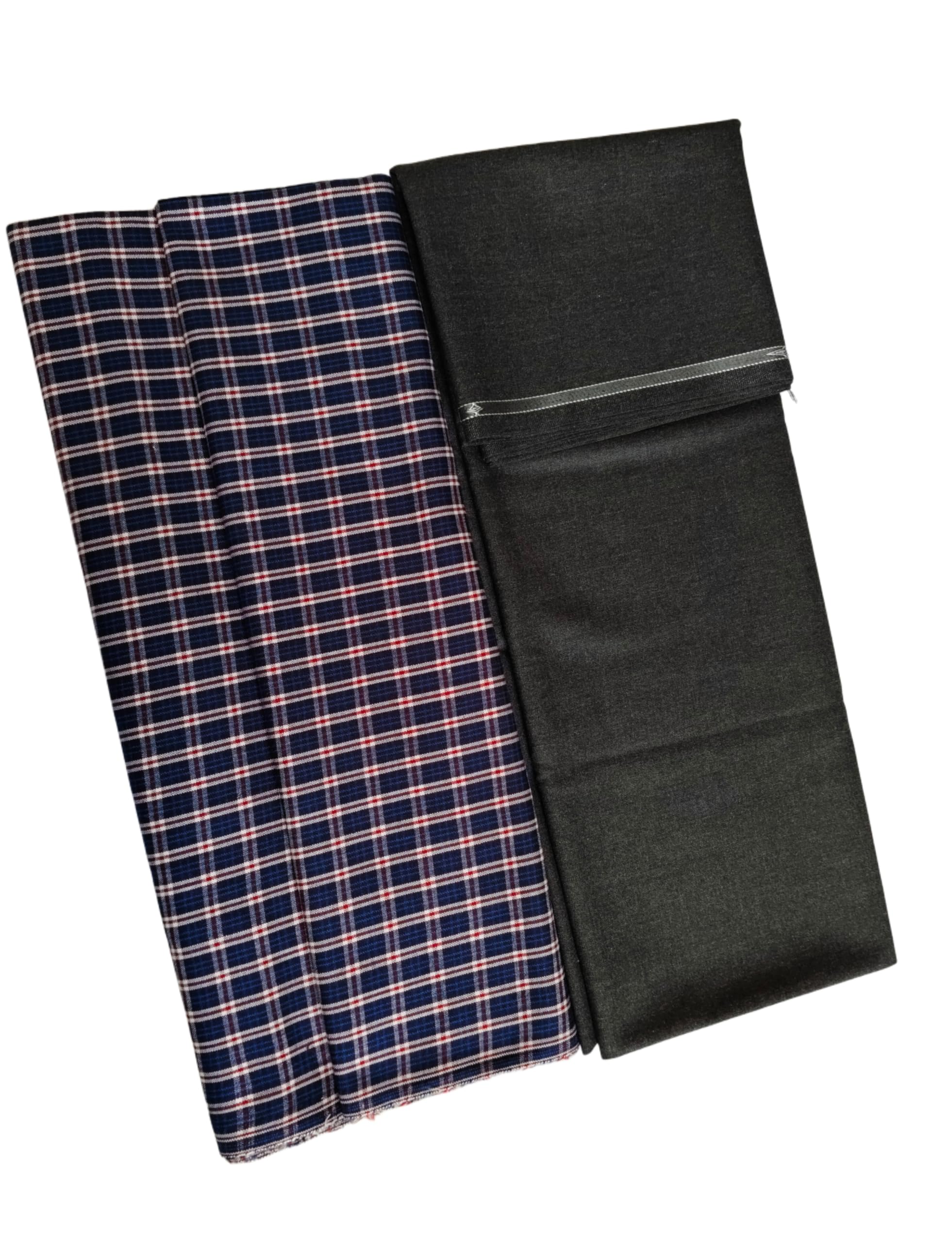 Unstitched Men's Woolen Cotswool Blue Checked Shirt and Faded Black Pant Fabric Set, Size - Shirt 2.25 Meter, Pant - 1.20 Meter-image-1