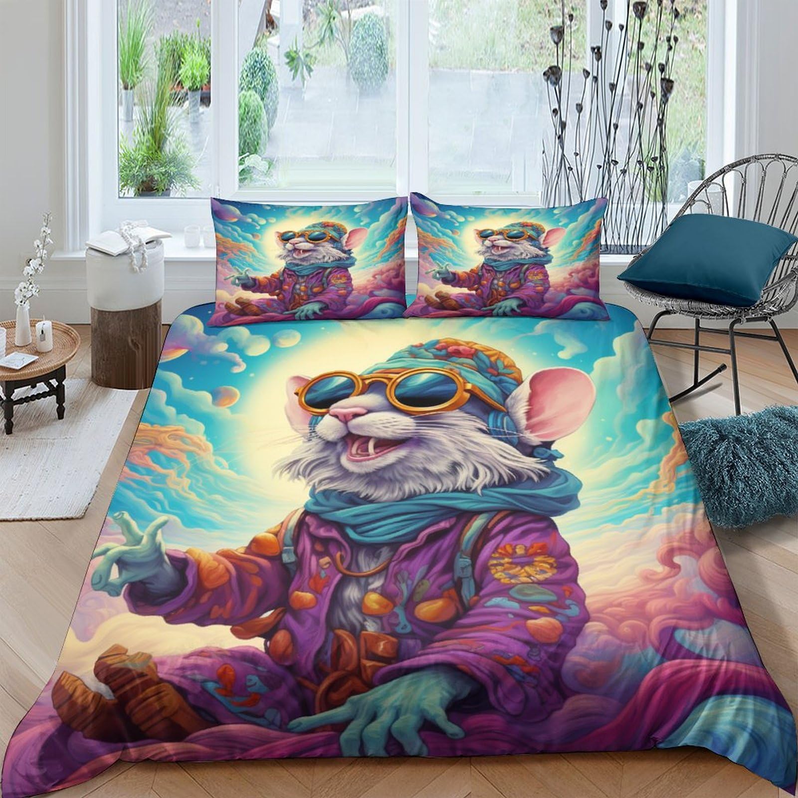 Souris ensemble de literie imprimé 3D avec housse de couette double 200x200 cm et taies en microfibre