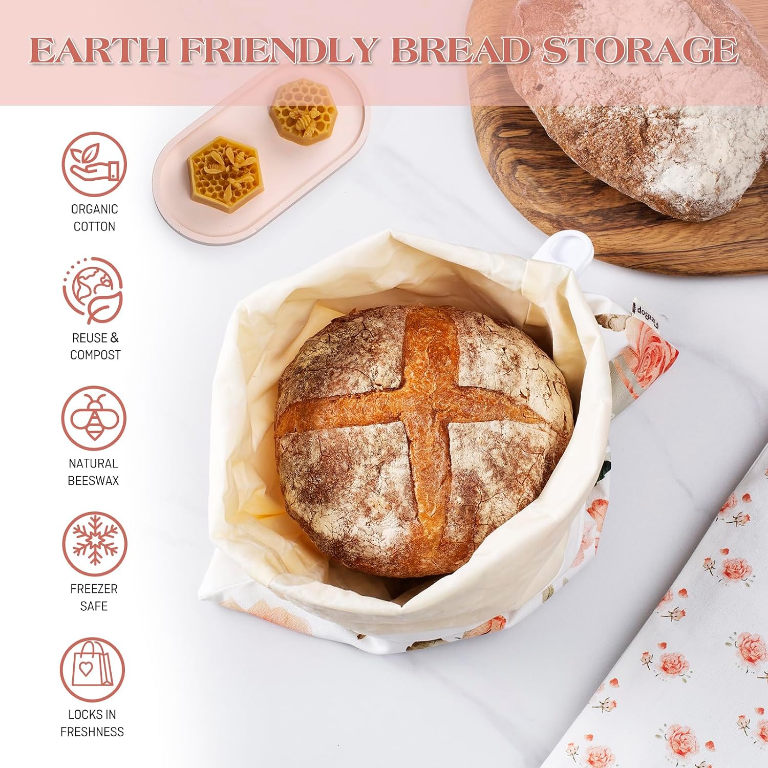 Beeswax Bread Bags 2-Pack, Reusable XL 13x17 Inch For Sourdough & Homemade Bread, Organic Cotton & Beeswax To Keep Bread Fresh, Eco-Friendly Freezer Safe, Gift For Bakers thumbnail