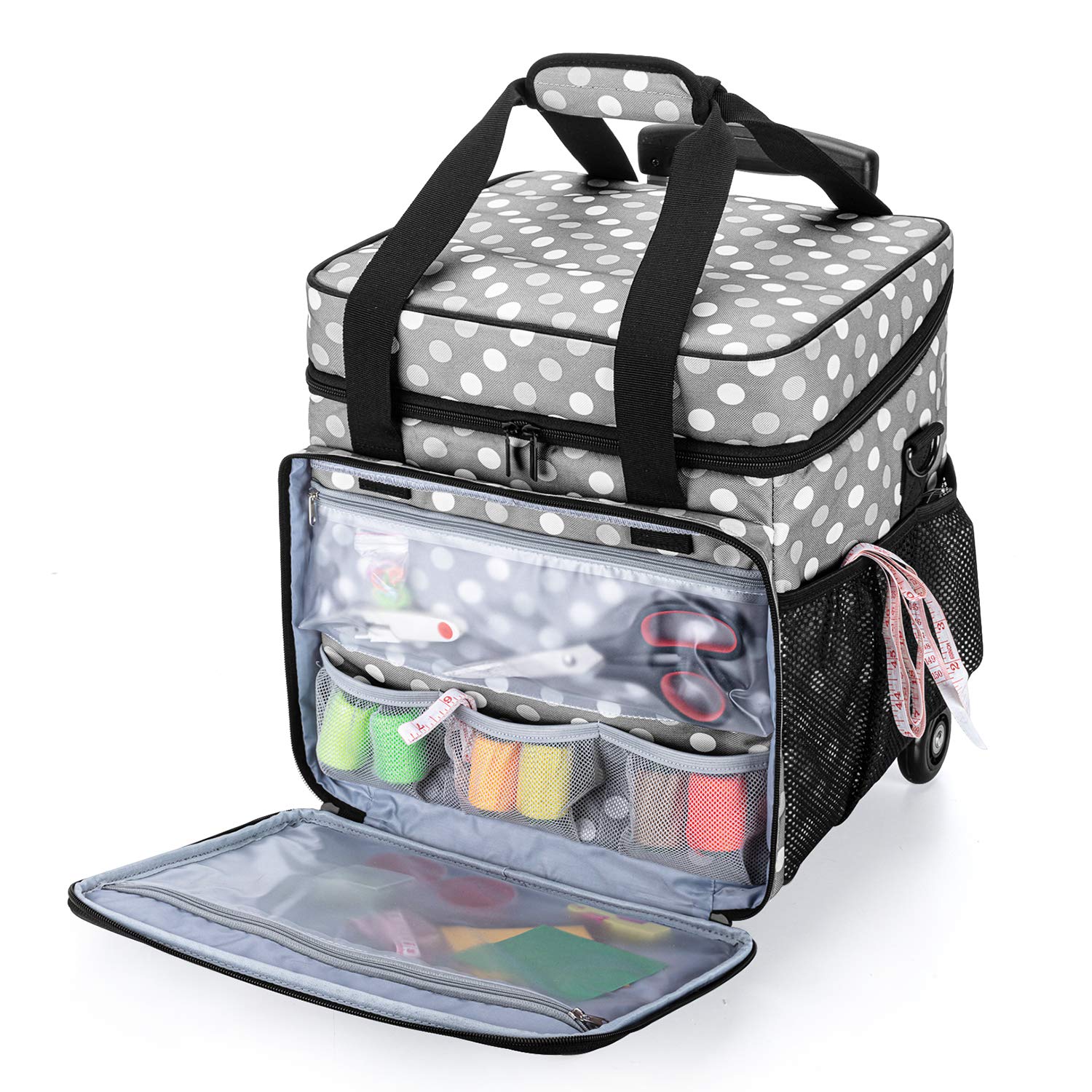 Luxja Overlock Trolley, Abnehmbarer Nähmaschinentrolley für Meiste Gängigen Haushaltsnähmaschinen, Overlock Koffer mit Abnehmbarem Trolley für Transport und Aufbewahrung