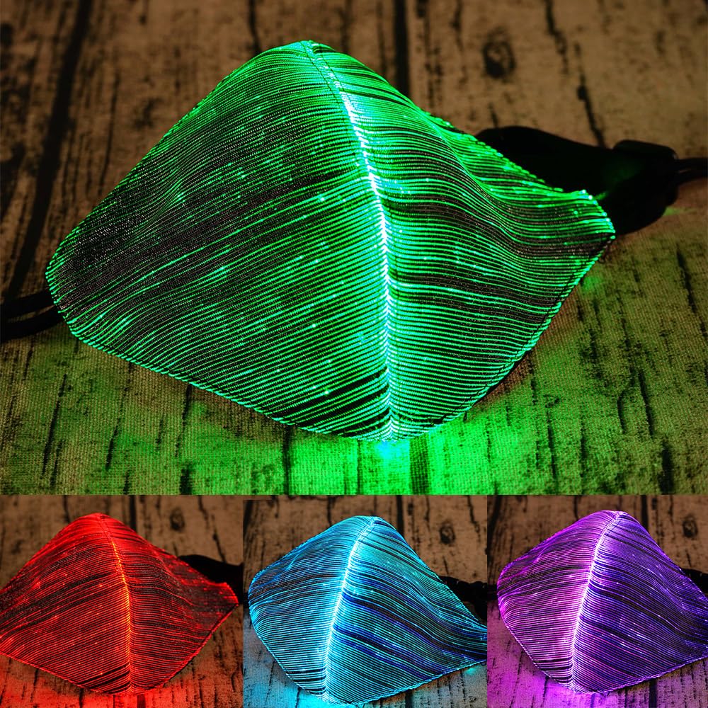 Colorful LED Light up Face Mask Rechargeable Glow Luminous Dust Mask Optical Costume for Party Festival Dancing Rave