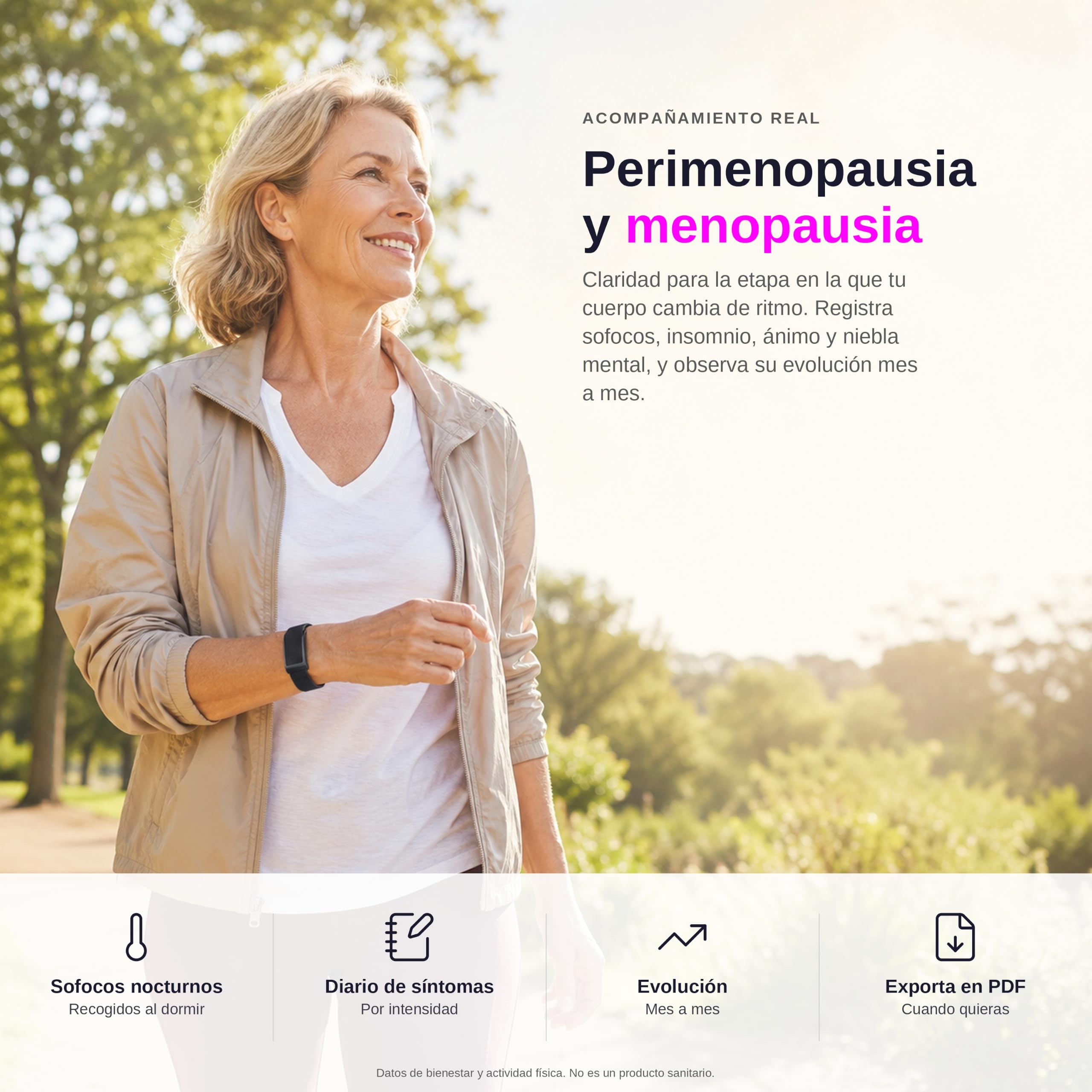 Sense Pro Smart Band sin Pantalla Hombre Mujer, Ciclo Menstrual y Menopausia, Modos Deportivos, Coach IA, HRV SpO2 24/7 y Sueño, IP68, 7 Días Batería, Sin Suscripción, Negro