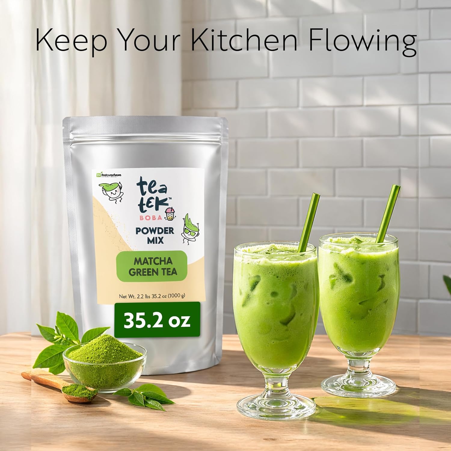 Tea Tek 35.2 Ounce Powder Mixes 1 Count Matcha Green Tea Powder Mix For Beverages - Edible Flavoring, Vaccum-Sealed, For Smoothies, Long Shelf Life, Milk Teas, Flavored Milk, And Blended Beverages