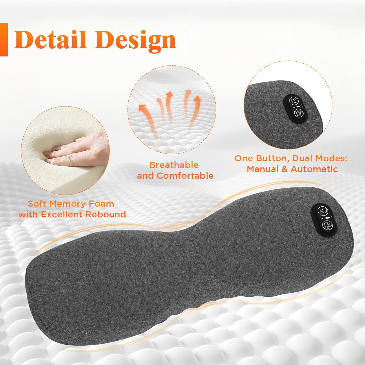 3-in-1 Electric Back Massager Pillow, Triple Fusion Back Massager with Heat & Vibration for Back Pain Relief, Adjustable Lumbar Support Pillow for Bed, Office Chair, and Recliner Use