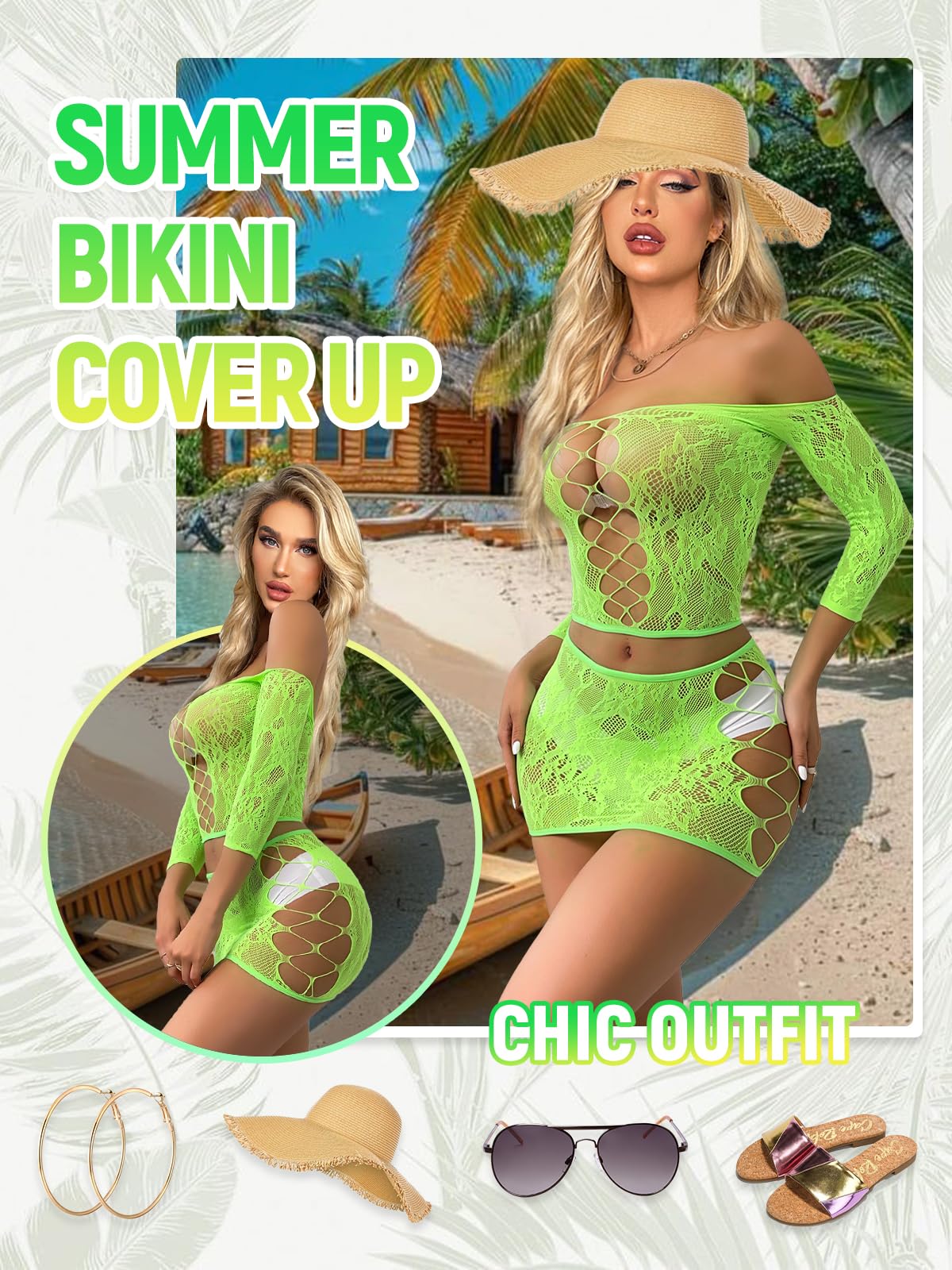Buitifo Womens Lingerie Set Fishnet BabyDoll Bodysuit Sexy Nightwear: Green One Size
