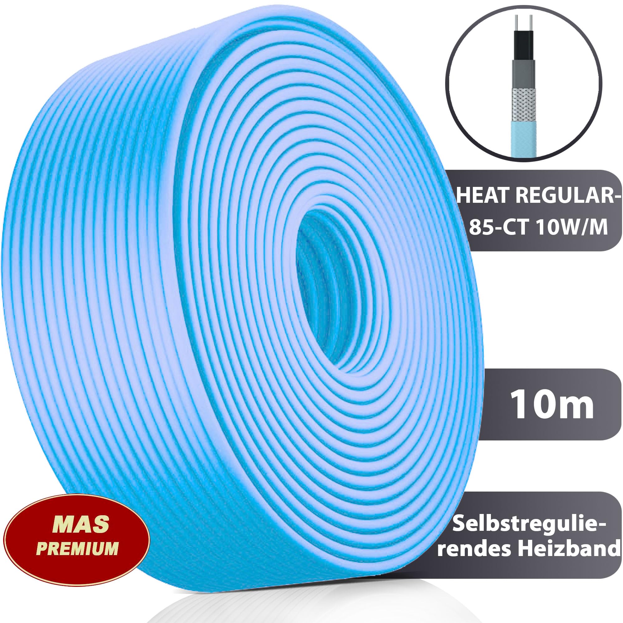 Heizkabel Selbstregulierendes Heizband HEAT Regular-85-CT Selfregulating Heating Cable 10w/m 5–100m Rohrheizung Begleitheizung Wasserleitung Dachrinnenheizung Frostschutzkabel 10°- 85°C (10m)
