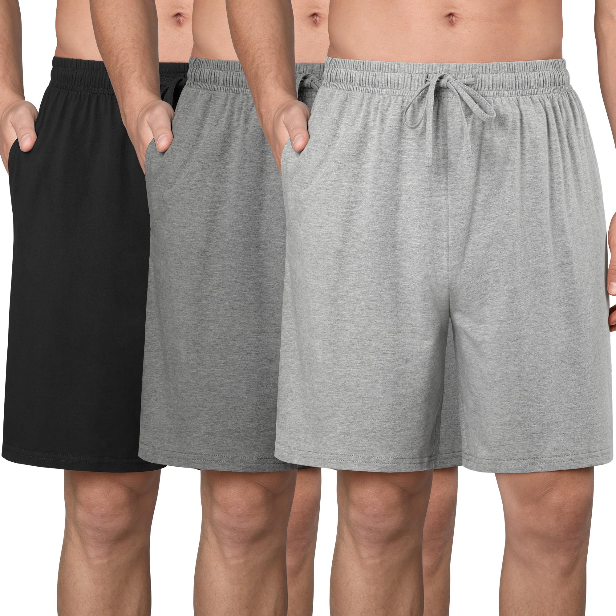 wenouy 3 Pack Mens Cotton Pajama Shorts Soft Comfortable Lounge Shorts with Drawstring & Two Pockets Sleep Bottoms for Men-picture-52