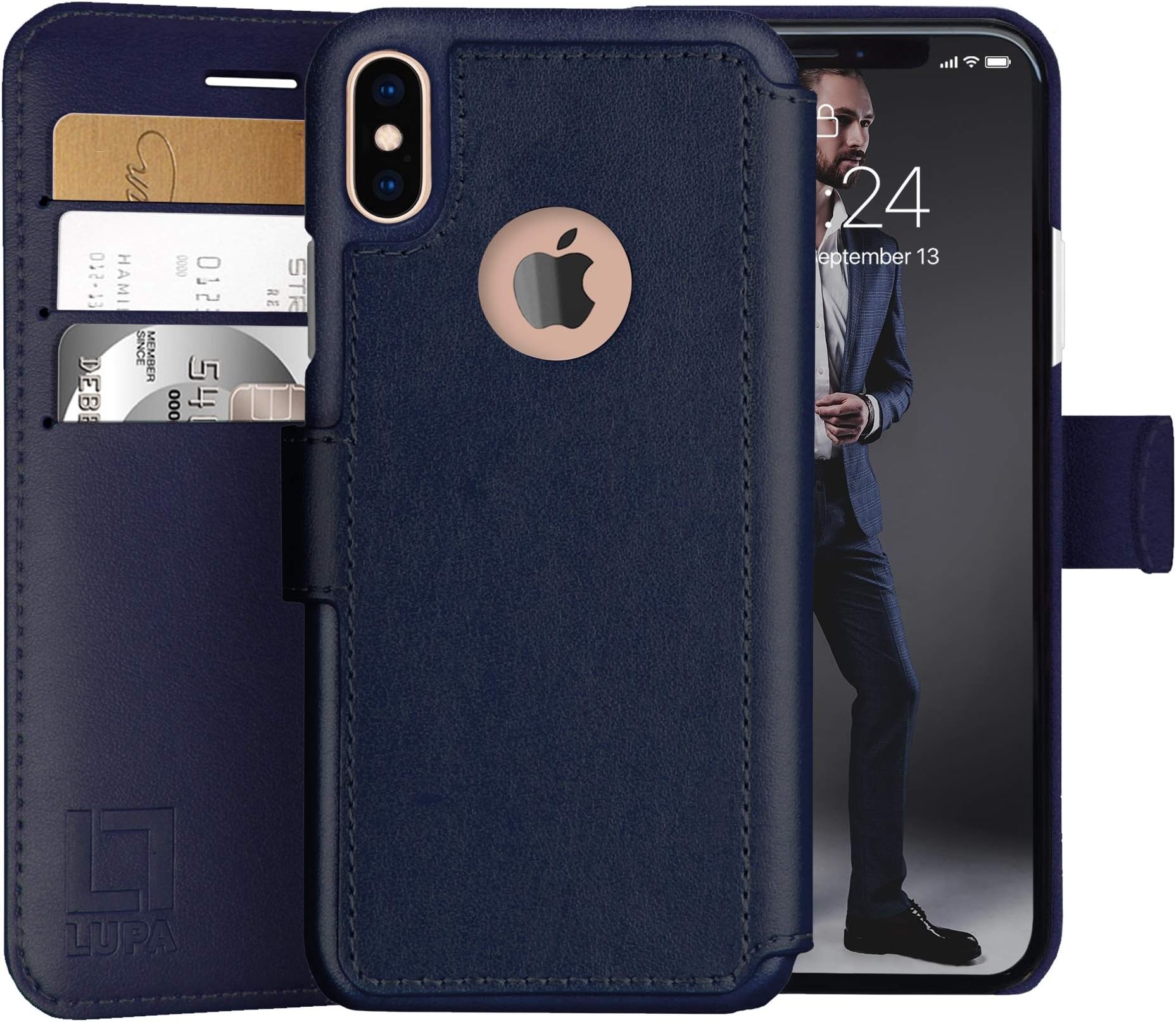 LUPA iPhone Xs Max Wallet Case -Slim & Lightweight iPhone Xs Max Flip Case with Credit Card Holder - iPhone Xs Max Wallet Case for Women & Men - Faux Leather i Phone Xs Max Purse Cases – Navy Blue