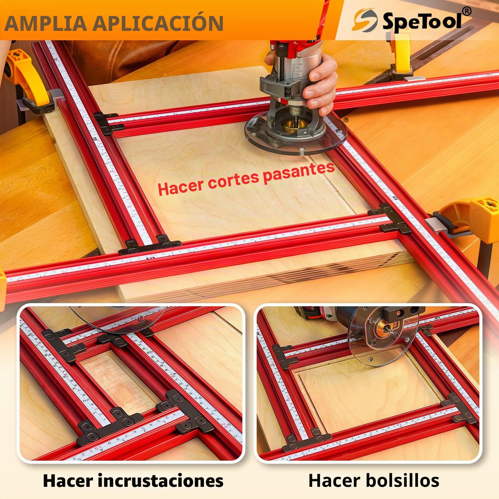 SpeTool Plantilla de fresado ajustable para encimeras de 650 mm x 650 mm, dispositivo de enrutado para crear ranuras rectangulares cuadradas