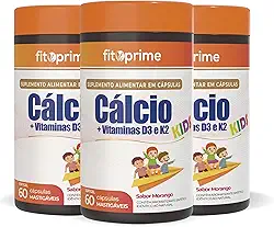 Kit 3x Cálcio + Vitaminas D3 e K2 Criança Cápsulas Mastigáveis
