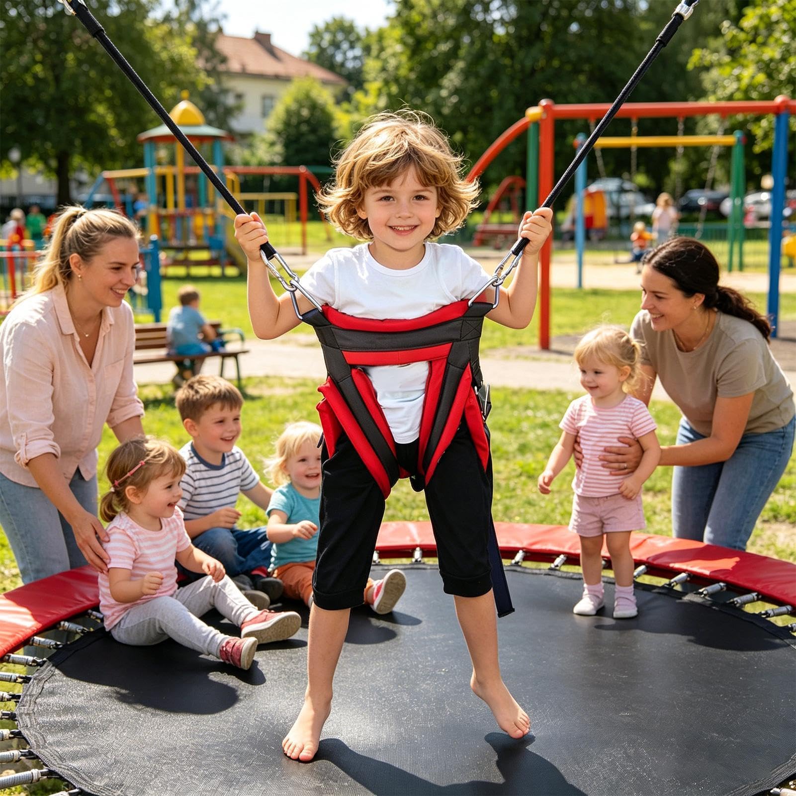 Imbracatura per tappeto elastico, fibbia di sicurezza regolabile per bambini, 80 x 52 cm con blocco, attrezzatura di protezione in nylon resistente, imbracatura per salto con design stabile