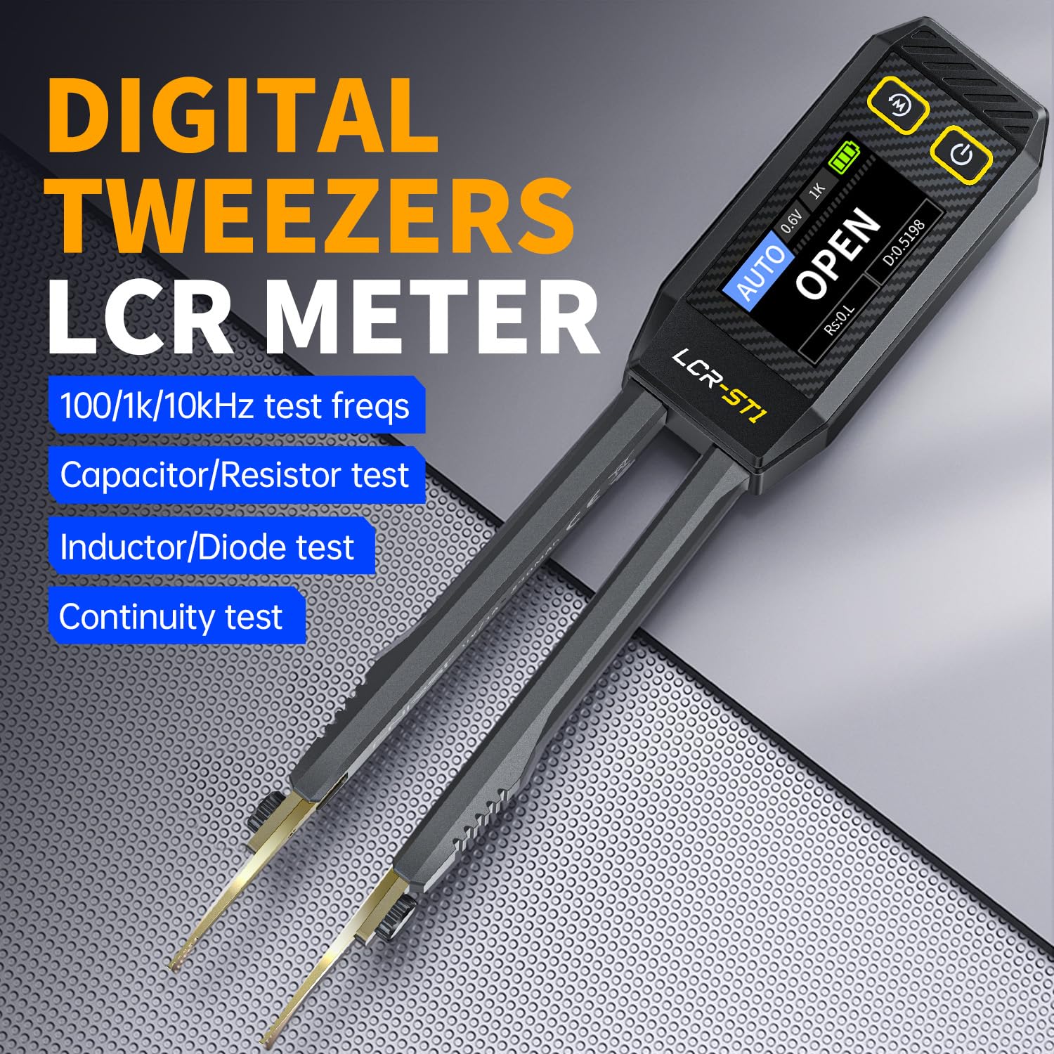 LCR-ST1 LCR Meter, 100Hz/1kHz/10kHz LCR Meter Tweezers, Mini Smart SMD Tester ESR Meter, Diode Continuity Tester, Inductance Capacitance Meter, Auto Component Recognition