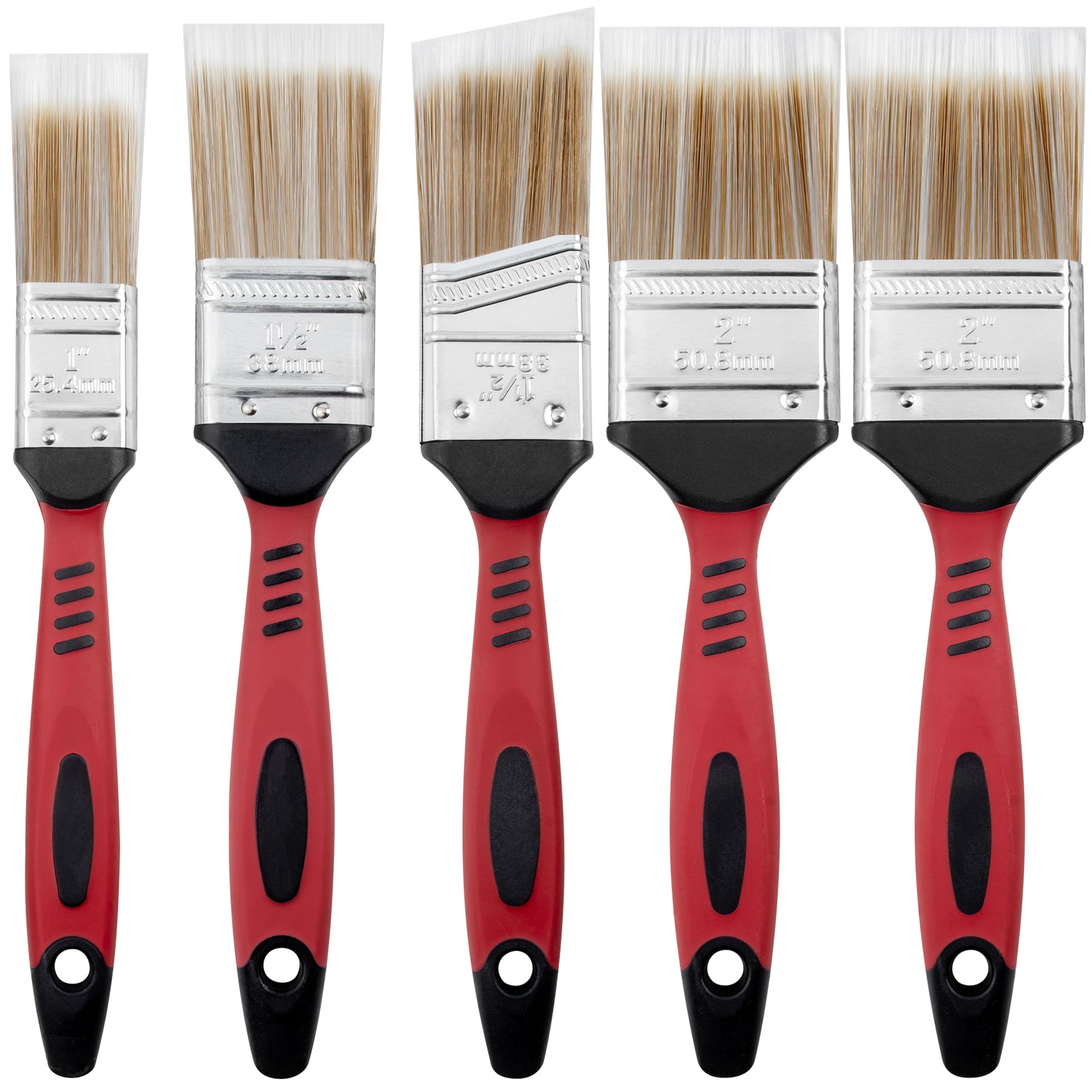 Hardys 5pc Paint Brush Set Mix | Essential Brushes for All Wall, Ceiling & Paint Decorating | Synthetic Bristle, Straight Line & Angled for Cutting In & Smooth Finish