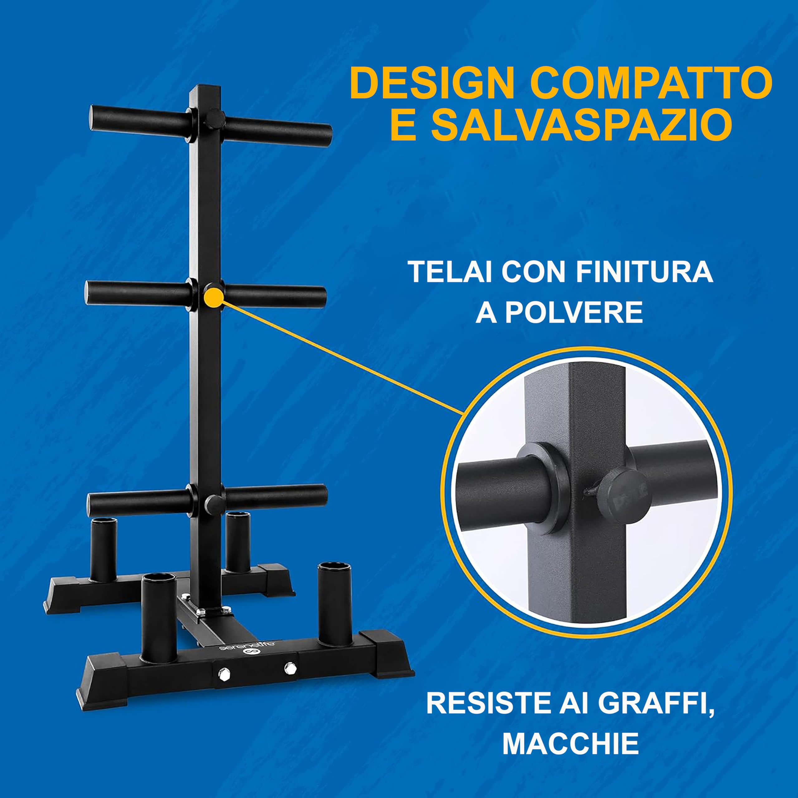SereneLife Porta Dischi Palestra, Rastrelliera Pesi Capacità di 362,87 kg, Telaio Resistente ai Graffi, Finitura in Polvere, Facile da Montare, Compatto e Salvaspazio