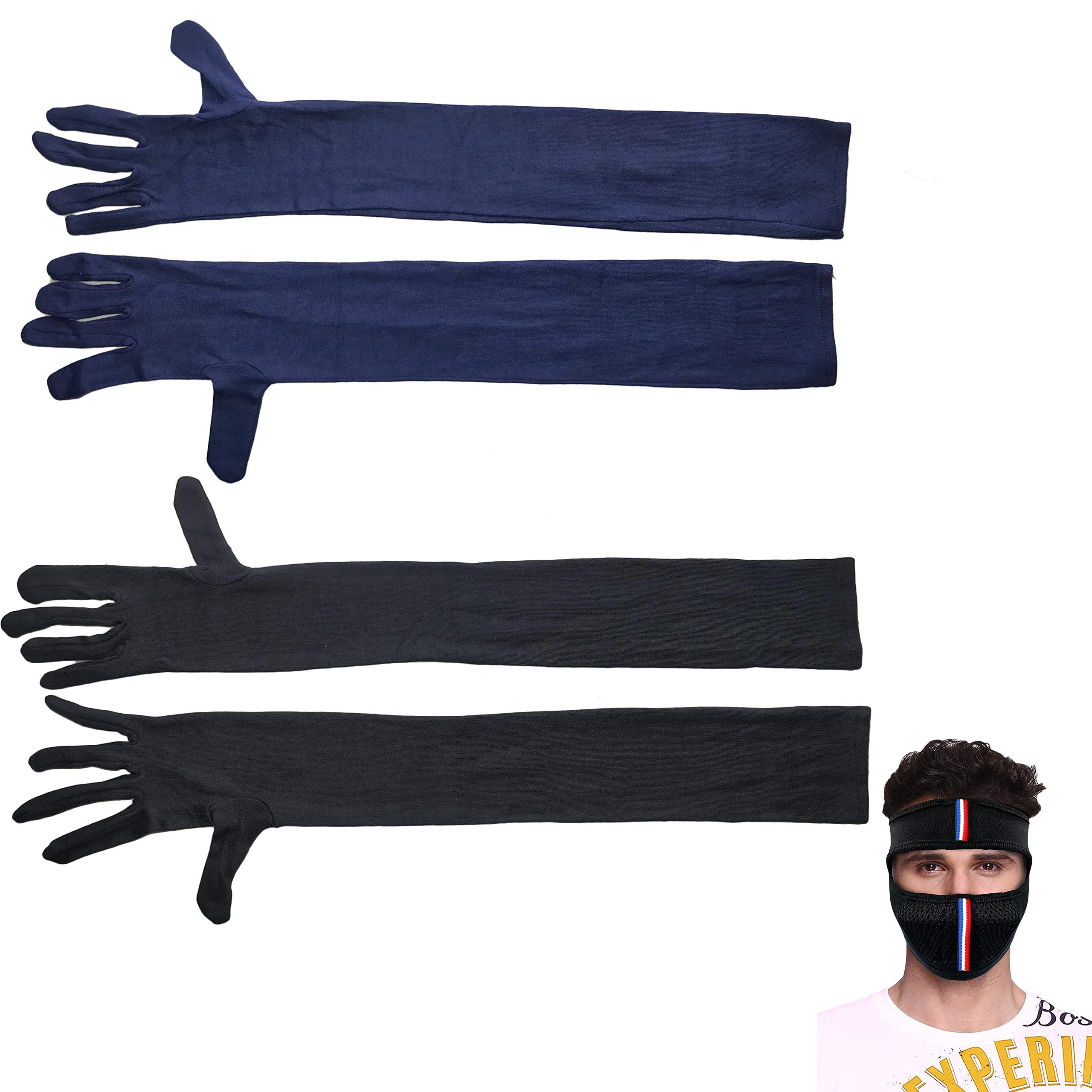 Cotson Men & Women Sunlight protection Cotton Arm Gloves and Full Cover Pollution Mask- Protection from Dust, Sunburn, UV Protection - Suitable for Driving, cycling, Hiking and Sports-image-43