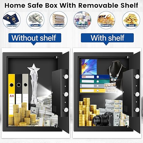 Miniatura 6 de Caja de seguridad grande para el hogar ignífuga e impermeable con bolsa ignífuga para A4 y teclado retroiluminado, caja de seguridad ignífuga de 2.4